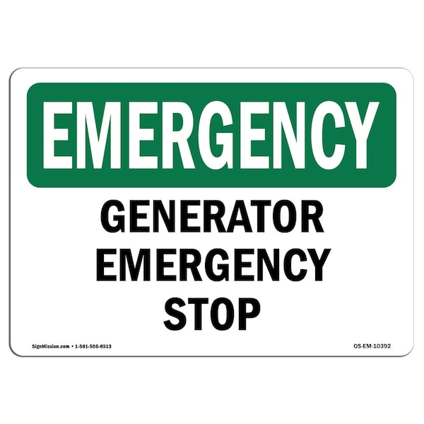 Safety Sign, OSHA EMERGENCY, 3.5" Height, Generator Stop, Landscape, 10PK